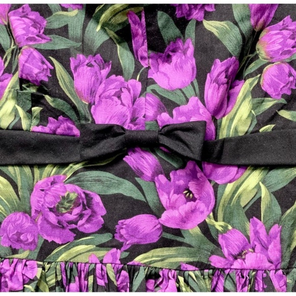 Bernie Dexter Grace Purple Tulip Floral Dress XL Black Rockabilly Pinup USA Made - Picture 4 of 8